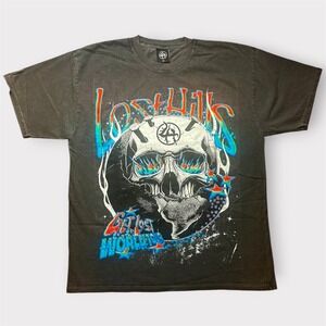 Lost Hills Get Lost World Tour Graphic T-Shirt Faded Black Skull Large